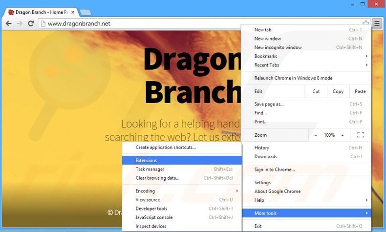Suppression des publicités Dragon Branch dans Google Chrome étape 1
