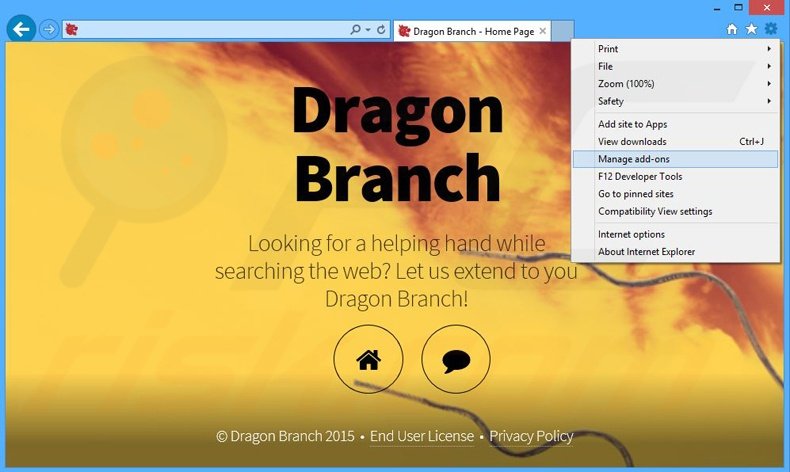 Suppression des publicités Dragon Branch dans Internet Explorer étape 1