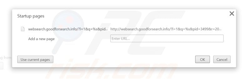Suppression de la page d'accueil de websearch.goodforsearch.info dans Google Chrome 