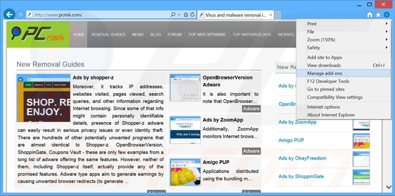 Suppression des publicités Hades dans Internet Explorer étape 1