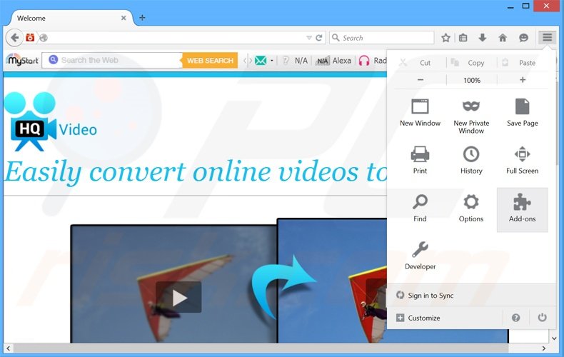 Suppression des publicités HQ Video Pro dans Mozilla Firefox étape 1