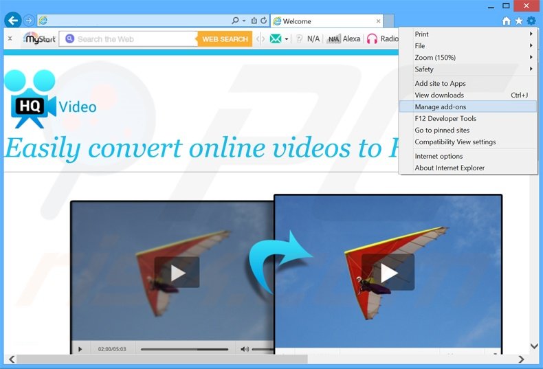 Suppression des publicités HQ Video Pro dans Internet Explorer  étape 1