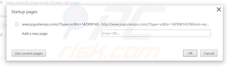 Suppression de la page d'accueil de jogostempo.com dans Google Chrome 