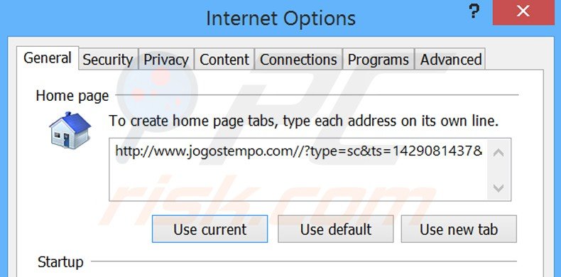 Suppression de la page d'accueil de jogostempo.com dans Internet Explorer 