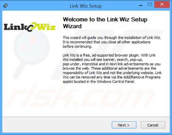 Installateur du logiciel de publicité LinkWiz 