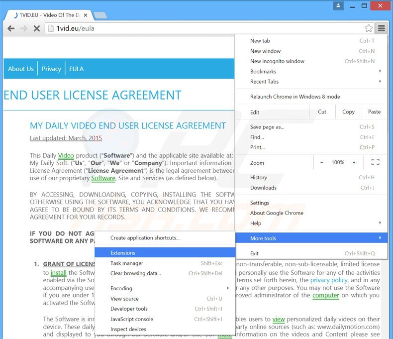 Suppression des publicités My Daily Video dans Google Chrome étape 1