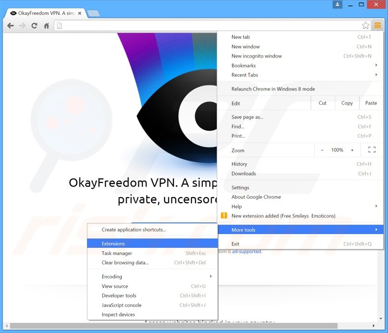 Suppression des publicités OkayFreedom dans Google Chrome étape 1