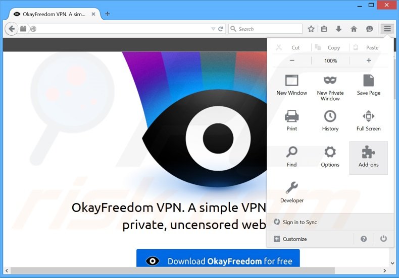 Suppression des publicités OkayFreedom dans Mozilla Firefox étape 1