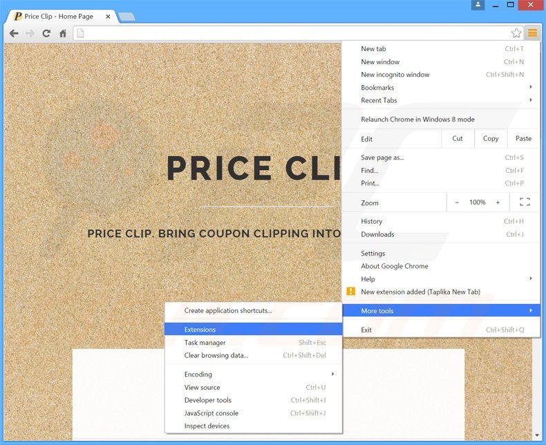 Suppression des publicités Price Clip dans Google Chrome étape 1