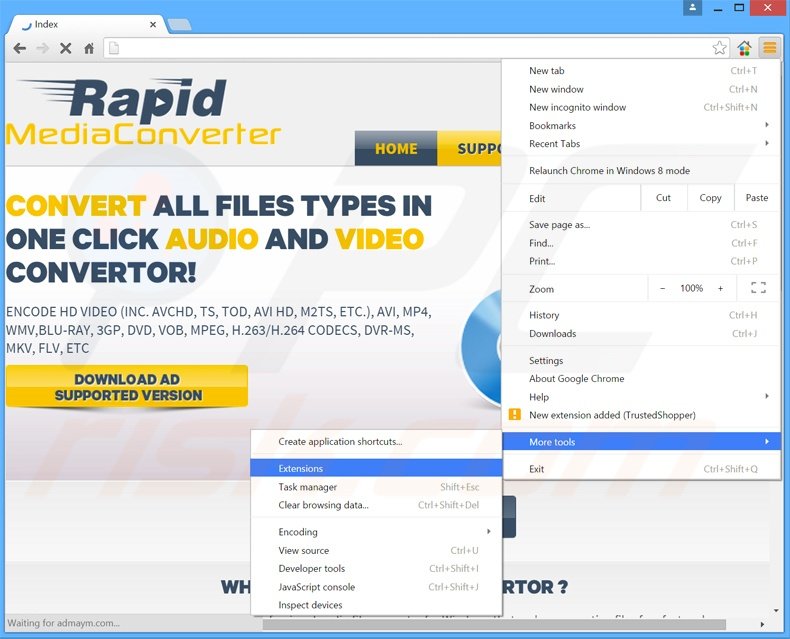 Suppression des publicités Rapid Media Converter  dans Google Chrome étape 1