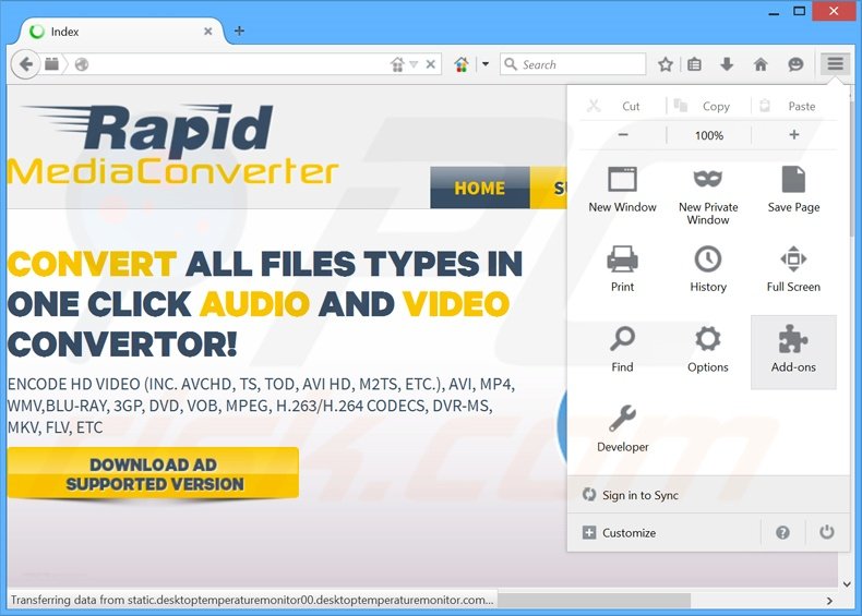 Suppression des publicités Rapid Media Converter dans Mozilla Firefox étape 1