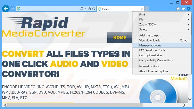 Suppression des publicités Rapid Media Converter dans Internet Explorer étape 1