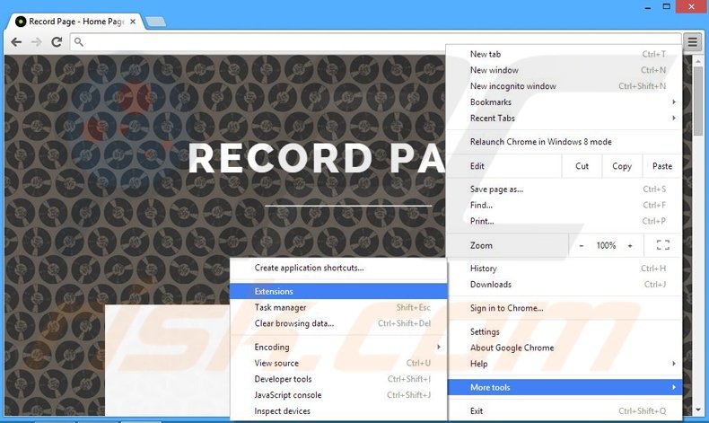 Suppression des publicités Record Page dans Google Chrome étape 1