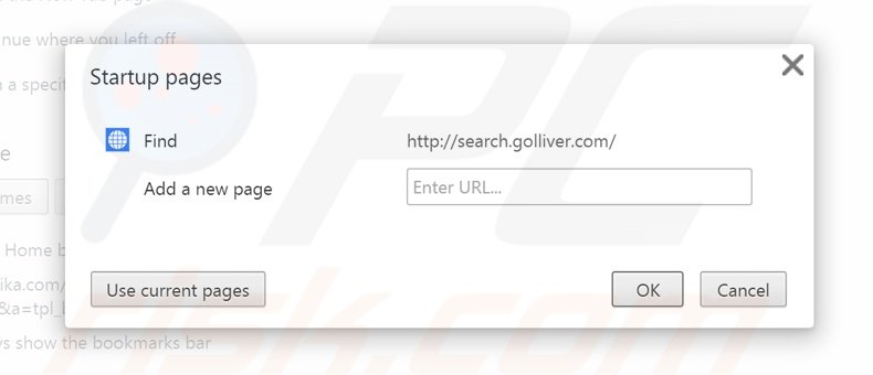 Suppression de la page d'accueil de search.golliver.com dans Google Chrome