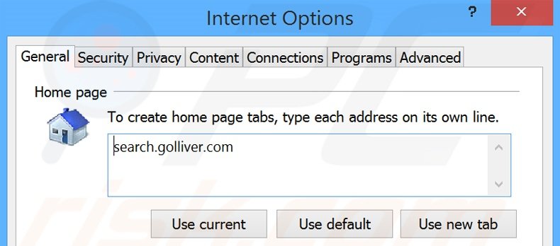 Suppression de la page d'accueil de search.golliver.com dans Internet Explorer 