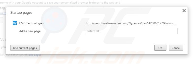 Suppression de la page d'accueil de search.webssearches.com dans Google Chrome 