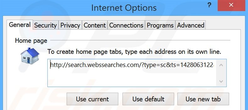 Suppression de la page d'accueil de search.webssearches.com dans Internet Explorer 