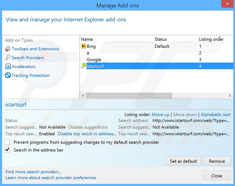 Suppression du moteur de recherche par défaut de search.webssearches.com dans Internet Explorer