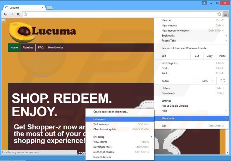 Suppression des publicités Shopper-z  dans Google Chrome étape 1