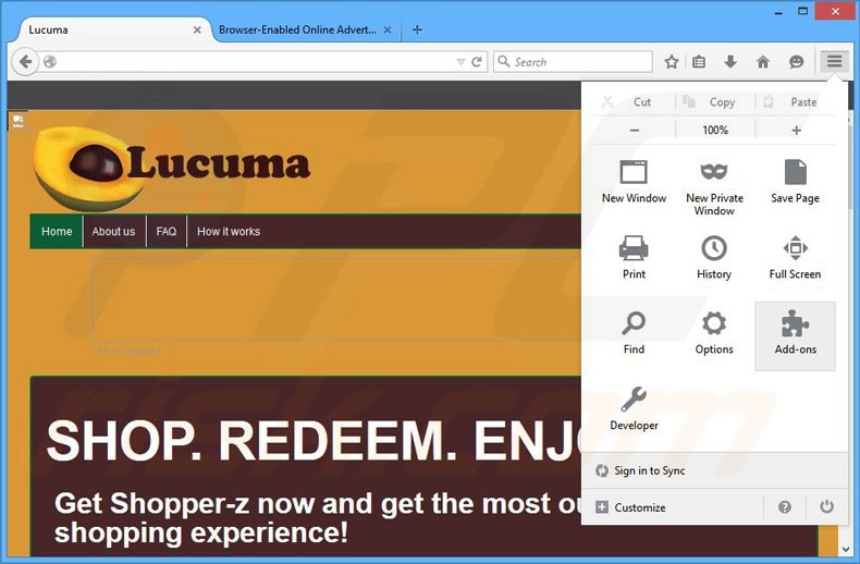 Suppression des publicités Shopper-z dans Mozilla Firefox étape 1