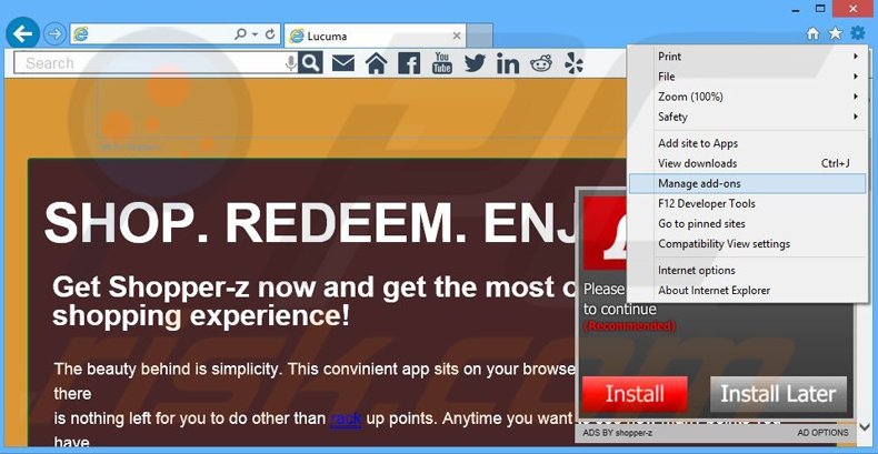 Suppression des publicités Shopper-z dans Internet Explorer étape 1