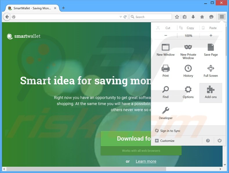 Suppression des publicités SmartWallet dans Mozilla Firefox étape 1