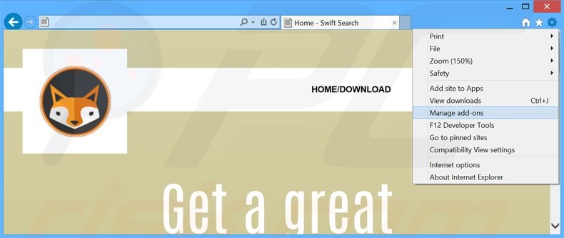 Suppression des publicités Swift Search dans Internet Explorer étape 1