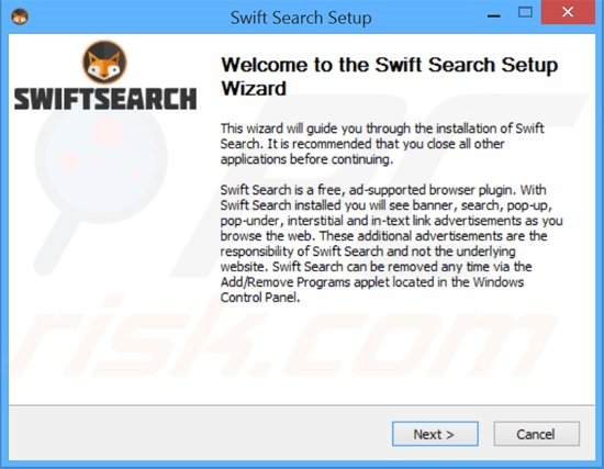 Configuration de l’installateur du logiciel de publicité Swift Search