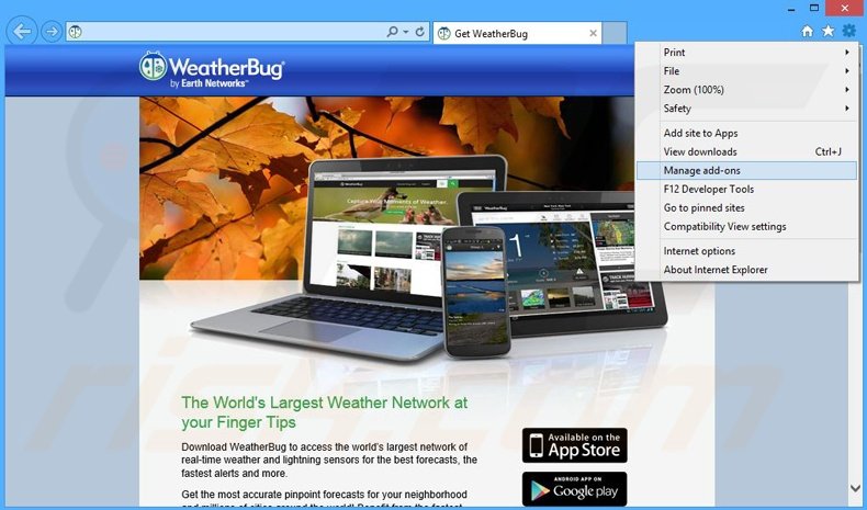 Suppression du logiciel de publicité relié à WeatherBug dans Internet Explorer étape 1