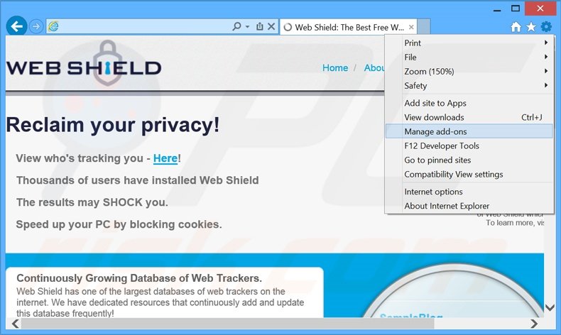 Suppression des publicités Web Shield dans Internet Explorer étape 1