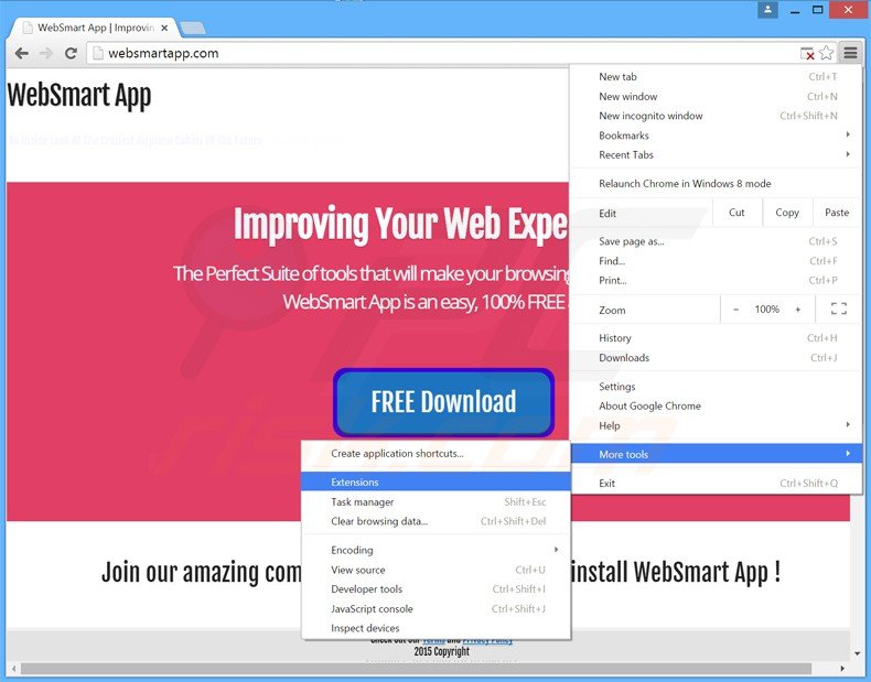 Suppression de websmart dans Google Chrome étape 1