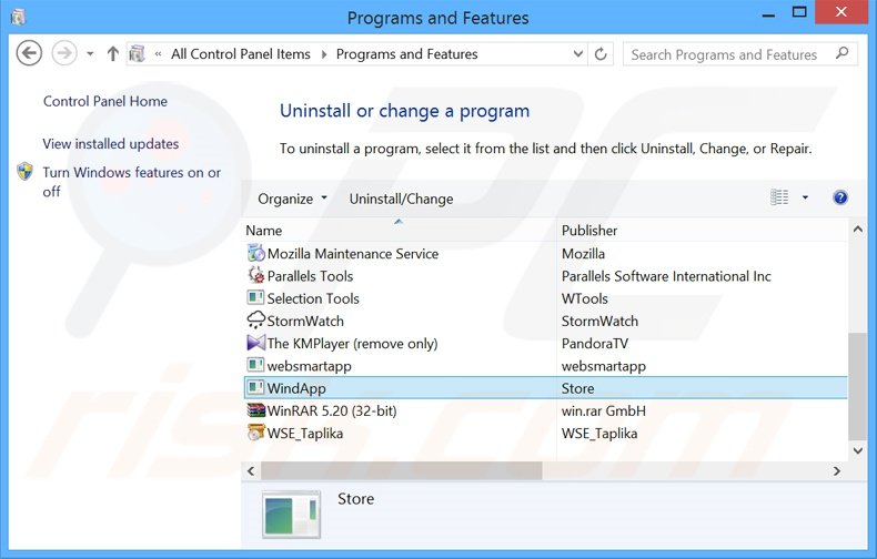 Désinstallation du logiciel de publicité WindApp via le Panneau de Configuration