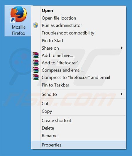 Suppression d'URL indésirable du raccourci cible dans Mozilla Firefox étape 1