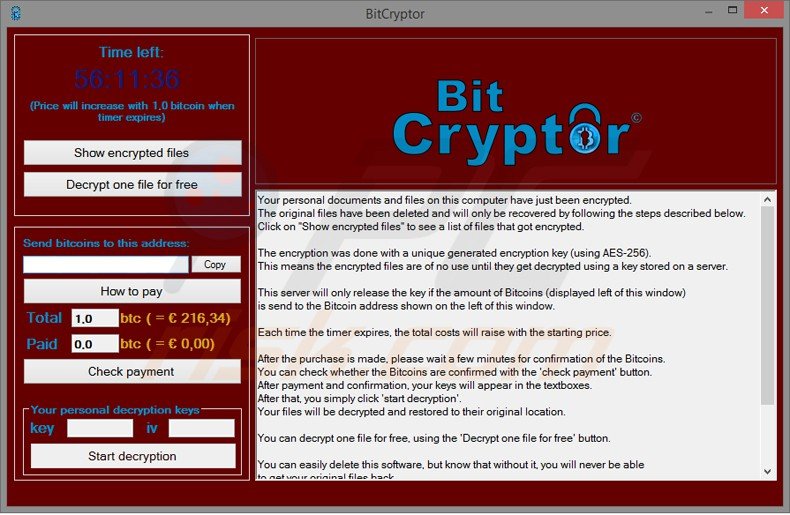 Virus de rançongiciel bitcryptor 