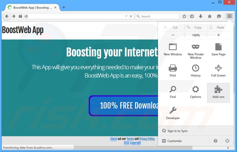 Suppression des publicités BoostWeb App dans Mozilla Firefox étape 1
