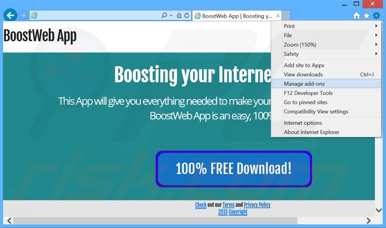 Suppression des publicités BoostWeb App dans Internet Explorer étape 1