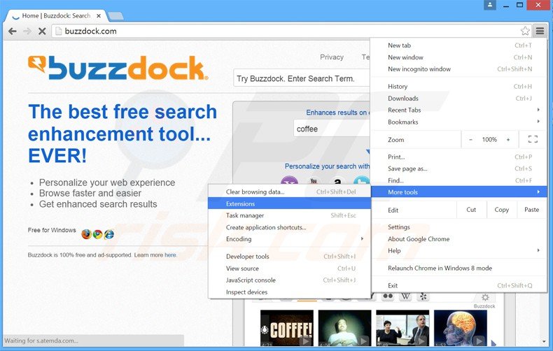 Suppression des publicités buzzdock dans Google Chrome étape 1