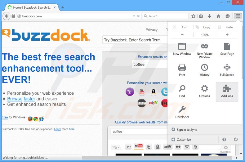 Suppression des publicités buzzdock dans Mozilla Firefox étape 1