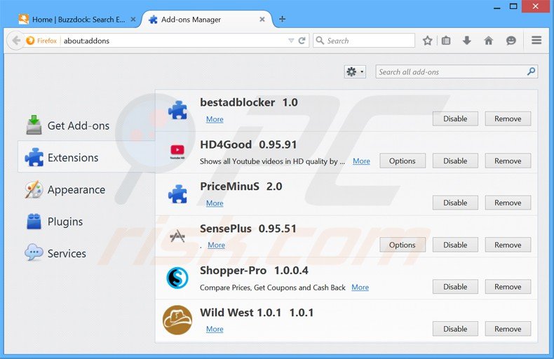 Suppression des publicités buzzdock dans Mozilla Firefox étape 2
