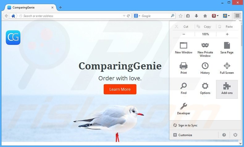 Suppression des publicités ComparingGenie dans Mozilla Firefox étape 1