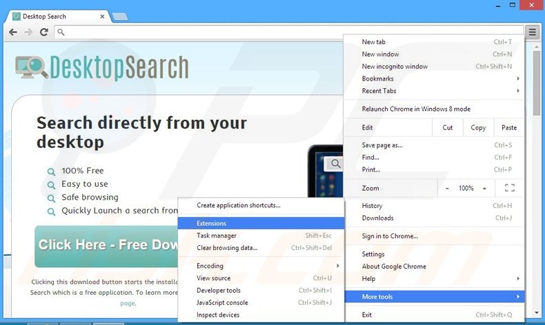 Suppression des publicités Desktop Search dans Google Chrome étape 1
