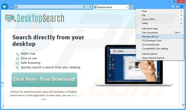 Suppression des publicités Desktop Search dans Internet Explorer étape 1