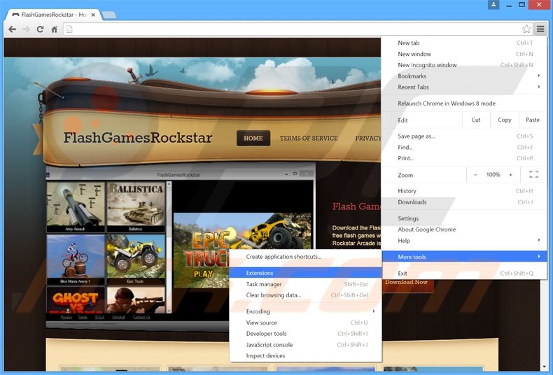 Suppression des publicités FlashGamesRockstar dans Google Chrome étape 1