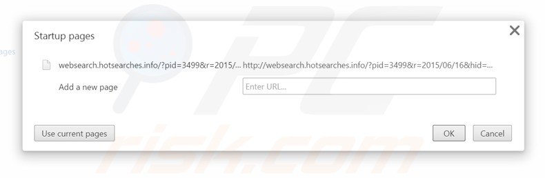 Suppression de la page d'accueil de websearch.hotsearches.info dans Google Chrome 