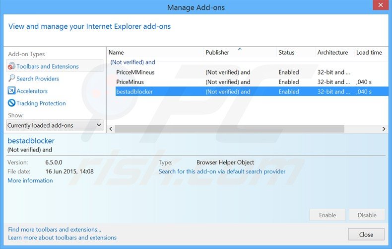 Suppression des extensions reliées à websearch.hotsearches.dans Internet Explorer