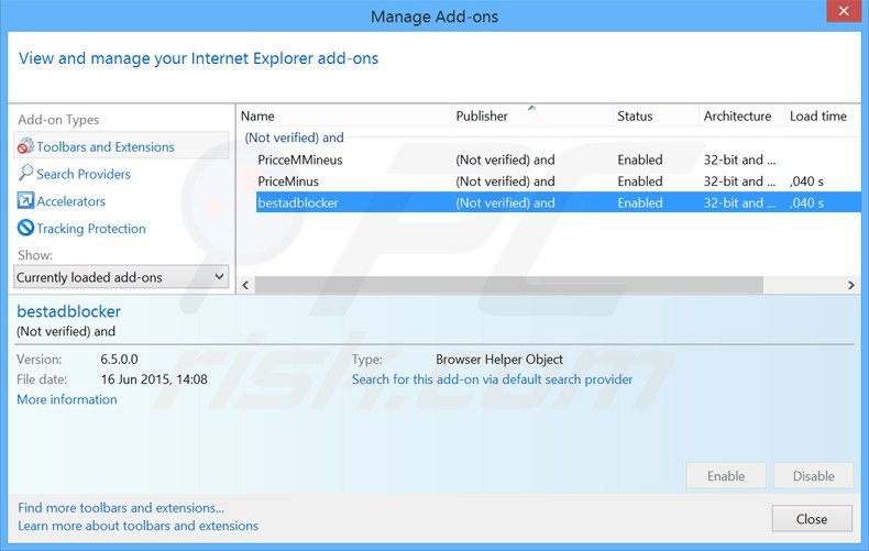 Suppression des extensions reliées à websearch.hotsearches.dans Internet Explorer