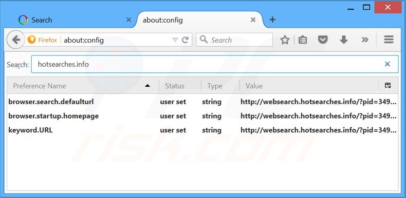 Suppression du moteur de recherche par défaut de websearch.hotsearches.info dans Mozilla Firefox 