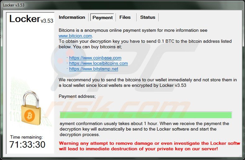 onglet paiement du virus locker