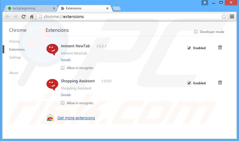Suppression des extensions reliées à luckybeginning.com dans Google Chrome 