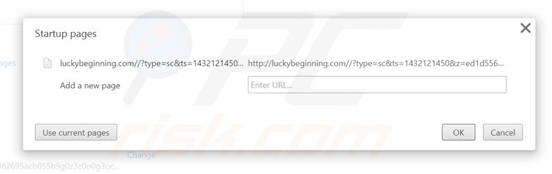Suppression de la page d'accueil de luckybeginning.com dans Google Chrome 